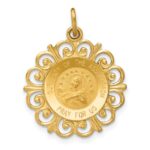14k Polished and Satin Solid Our Lady Of The Assumption Medal Scalloped Edge Round Pendant