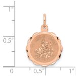 14k Rose Gold Satin and Polished Saint Christopher Medal Scalloped Edge Round Charm - Image 3