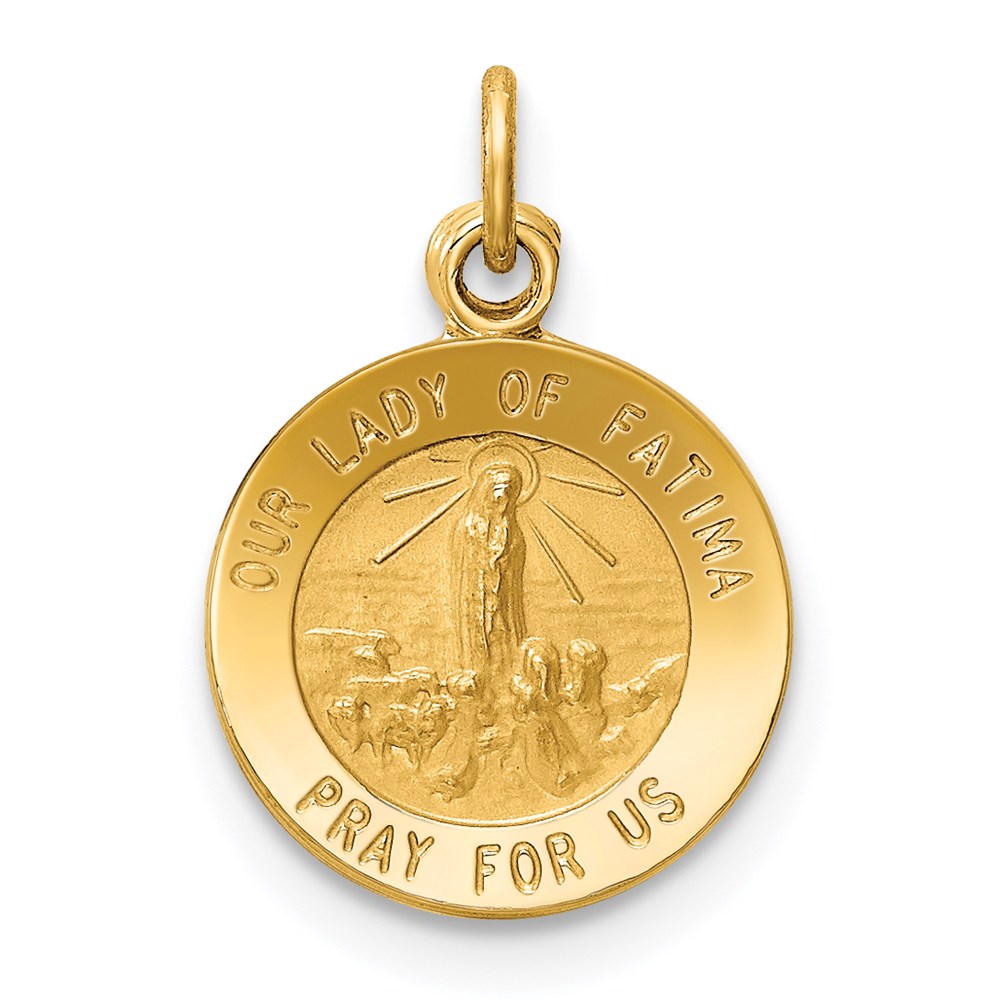 XR664.jpg 14k Polished and Satin Solid Our Lady of Fatima Medal Round Charm - Image 1