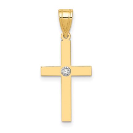 14k Polished .01 carat Diamond Cross Pendant