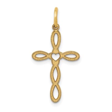 14K Loop with Center Heart Cross Pendant