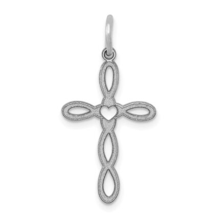14K White Gold Loop with Center Heart Cross Charm