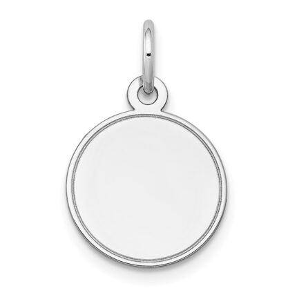 14k White Gold Plain with Grooved Edge .018 Gauge Round Engravable 13mm Disc Charm
