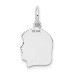 14k White Gold Plain Small.013 Depth Facing Right Engravable Girl Charm - Image 3