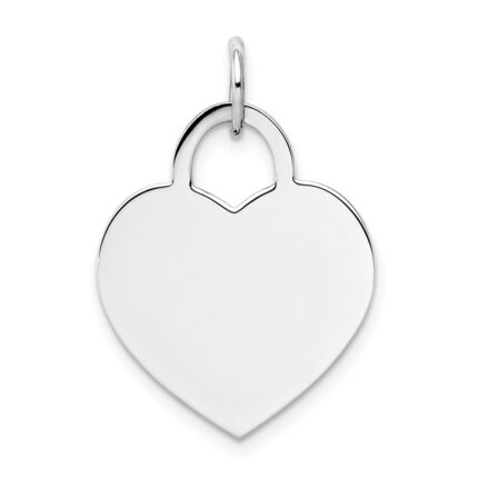 14k White Gold Plain .018 Gauge Engravable Heart 22x18mm Disc Charm