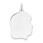 14k White Gold Plain Medium.027 Depth Facing Right Engravable Girl Charm