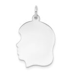 14k White Gold Plain Medium.011 Depth Facing Left Engravable Girl Charm