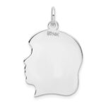 14k White Gold Plain Large.011 Depth Facing Right Engravable Girl Charm - Image 3