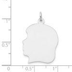 14k White Gold Plain Large.018 Depth Facing Left Engravable Girl Charm - Image 3