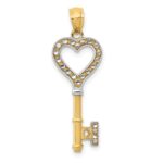 14K and White Rhodium Polished Heart Key Charm