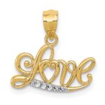 14k and White Rhodium Diamond-cut LOVE Script Pendant