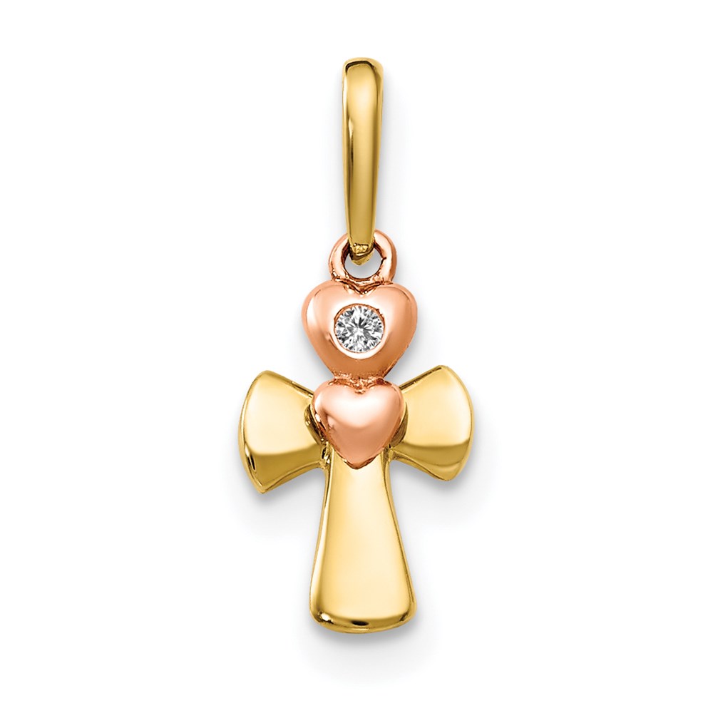 YC1116.jpg 14k Yellow and Rose Gold CZ Children's Cross Heart Pendant - Image 1