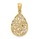 14K Polished and Textured Small Filigree Teardrop Pendant