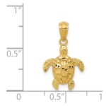 14K Gold Polished and Textured Diamond-cut Turtle Pendant - Image 3