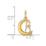 14k Childrens CZ Cat and Moon Pendant - Image 3