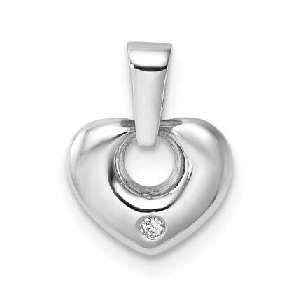 14k White Gold 3D CZ Heart Pendant