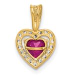 14K Polished Red and Clear CZ Halo Heart Pendant - Image 4