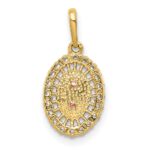 14K Two-tone Our Lady of Guadalupe CZ Oval Pendant - Image 4
