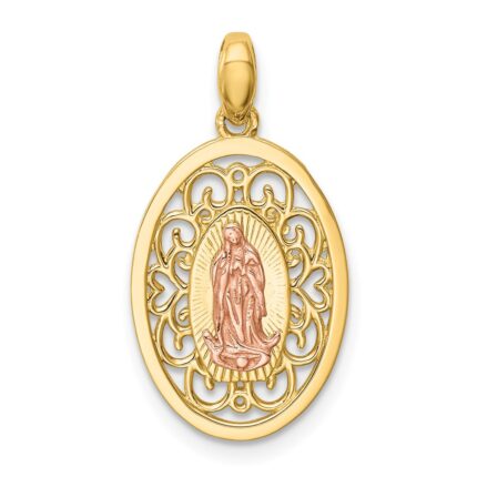 14K Two-tone Our Lady of Guadalupe Oval Pendant