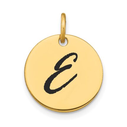 14k Polished Black Enamel Letter E Initial Disk Charm
