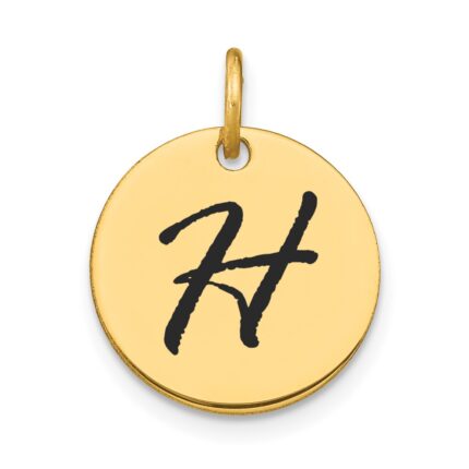 14k Polished Black Enamel Letter H Initial Disk Charm