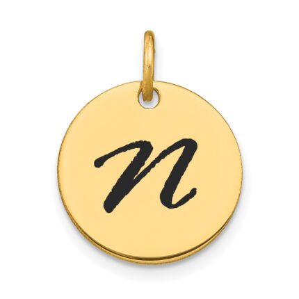 14k Polished Black Enamel Letter N Initial Disk Charm