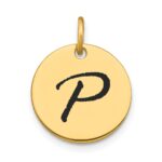 14k Polished Black Enamel Letter P Initial Disk Charm