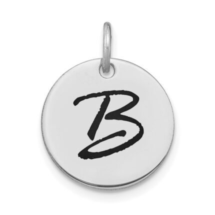 14kw Polished Black Enamel Letter B Initial Disk Charm