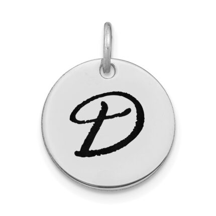 14kw Polished Black Enamel Letter D Initial Disk Charm