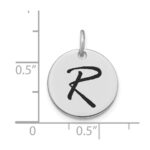 14kw Polished Black Enamel Letter R Initial Disk Charm - Image 2