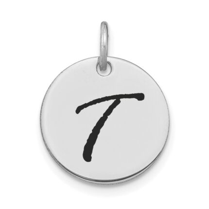 14kw Polished Black Enamel Letter T Initial Disk Charm