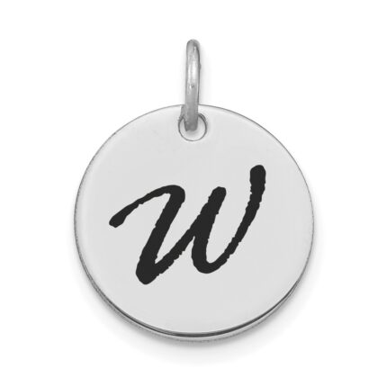 14kw Polished Black Enamel Letter W Initial Disk Charm