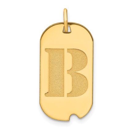 14k Polished Letter B Initial Dog Tag Pendant