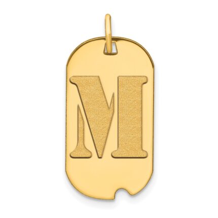 14k Polished Letter M Initial Dog Tag Pendant