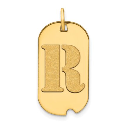 14k Polished Letter R Initial Dog Tag Pendant