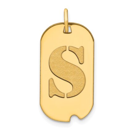 14k Polished Letter S Initial Dog Tag Pendant