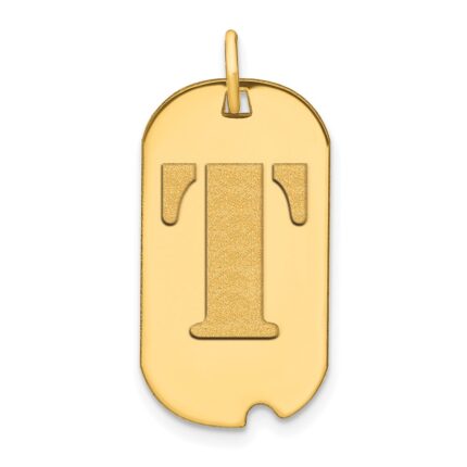 14k Polished Letter T Initial Dog Tag Pendant
