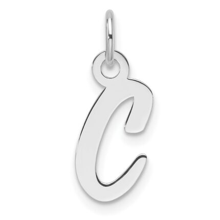 14k White Gold  Slanted Block Letter C Initial Charm