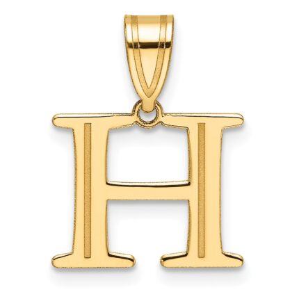 14k Polished Etched Letter H Initial Pendant