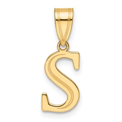 14k Polished Etched Letter S Initial Pendant