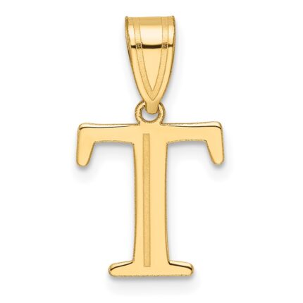 14k Polished Etched Letter T Initial Pendant