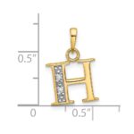 14K with Rhodium Diamond Letter H Initial Pendant - Image 4