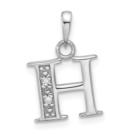 14K White Gold Diamond Letter H Initial Pendant