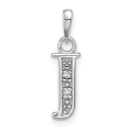 14K White Gold Diamond Letter J Initial Pendant