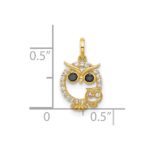 14K Polished Black and White CZ Mommy and Baby Owl Pendant - Image 4