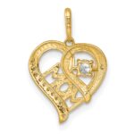 14k Polished White CZ MOM Open Heart Charm - Image 3