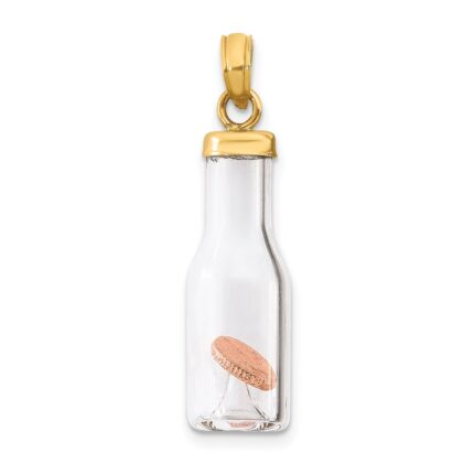 14k 3-D Mini Penny in Glass Bottle Pendant