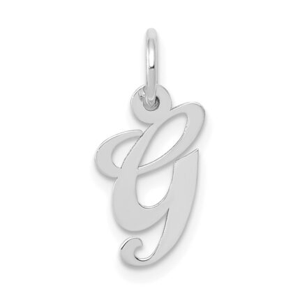 14k White Gold Small Fancy Script Letter G Initial Charm
