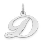 14k White Gold Medium Fancy Script Letter D Initial Charm