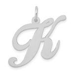 14k White Gold Large Fancy Script Letter K Initial Charm